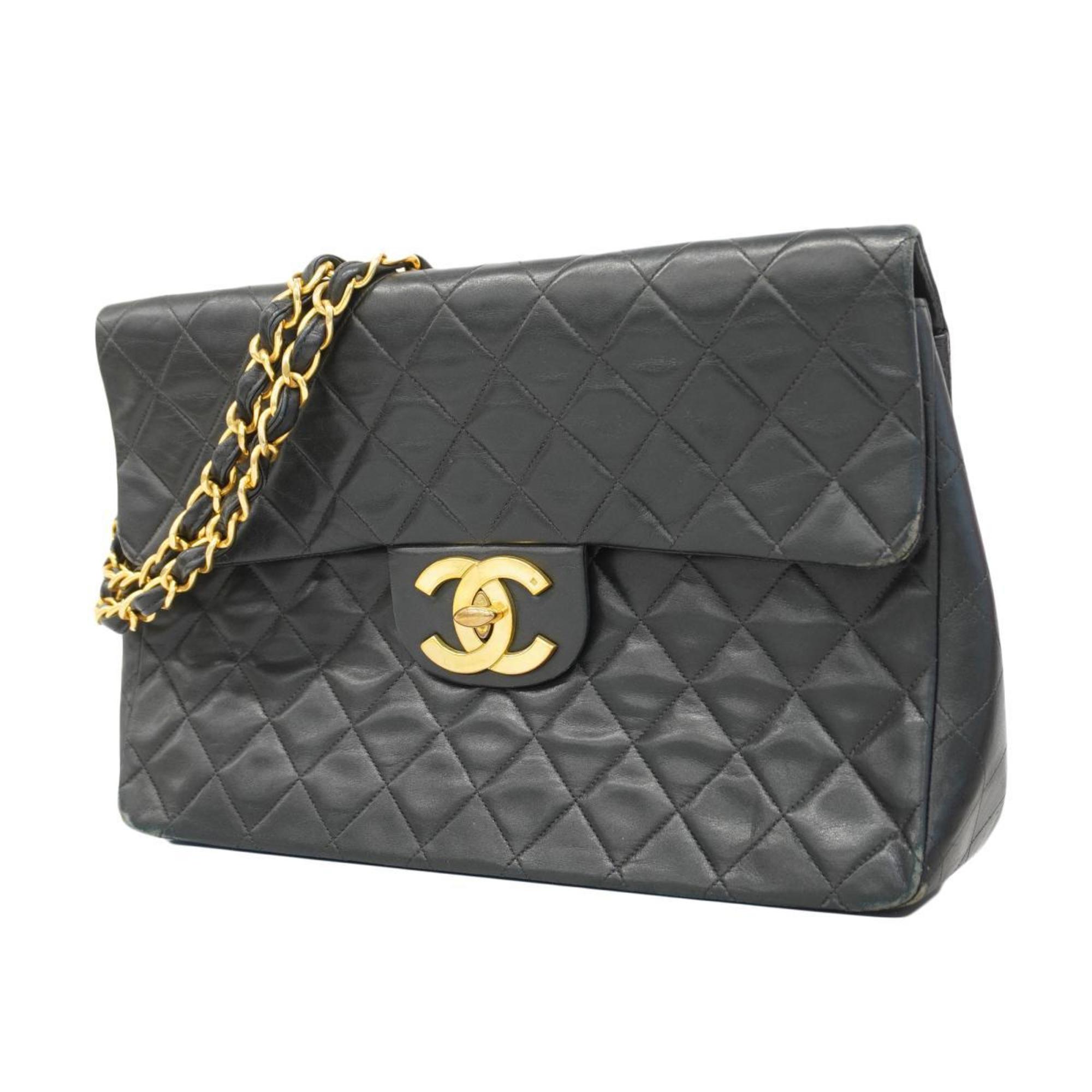 Chanel Shoulder Bag Deca Matelasse W Chain Lambskin Black Women's