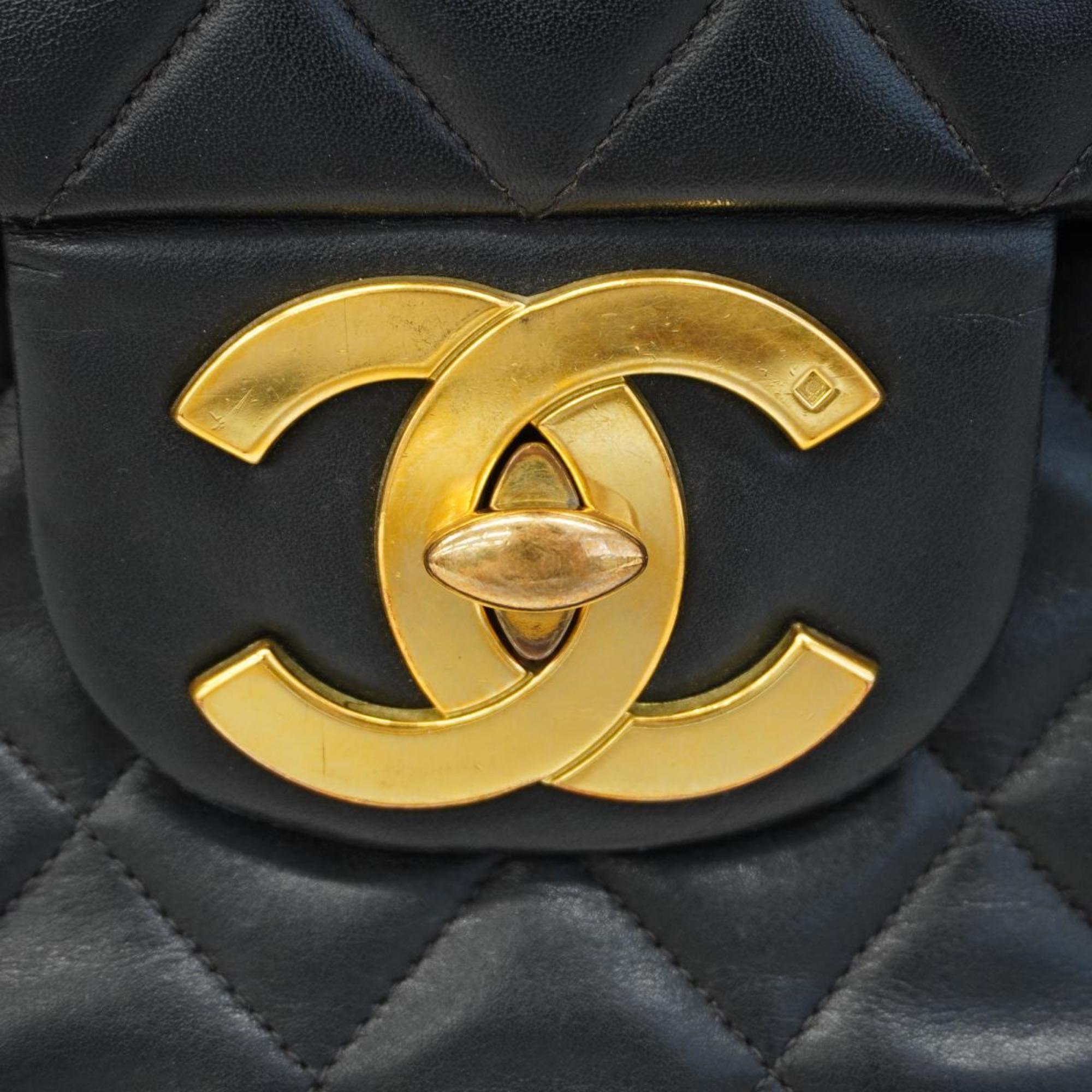 Chanel Shoulder Bag Deca Matelasse W Chain Lambskin Black Women's