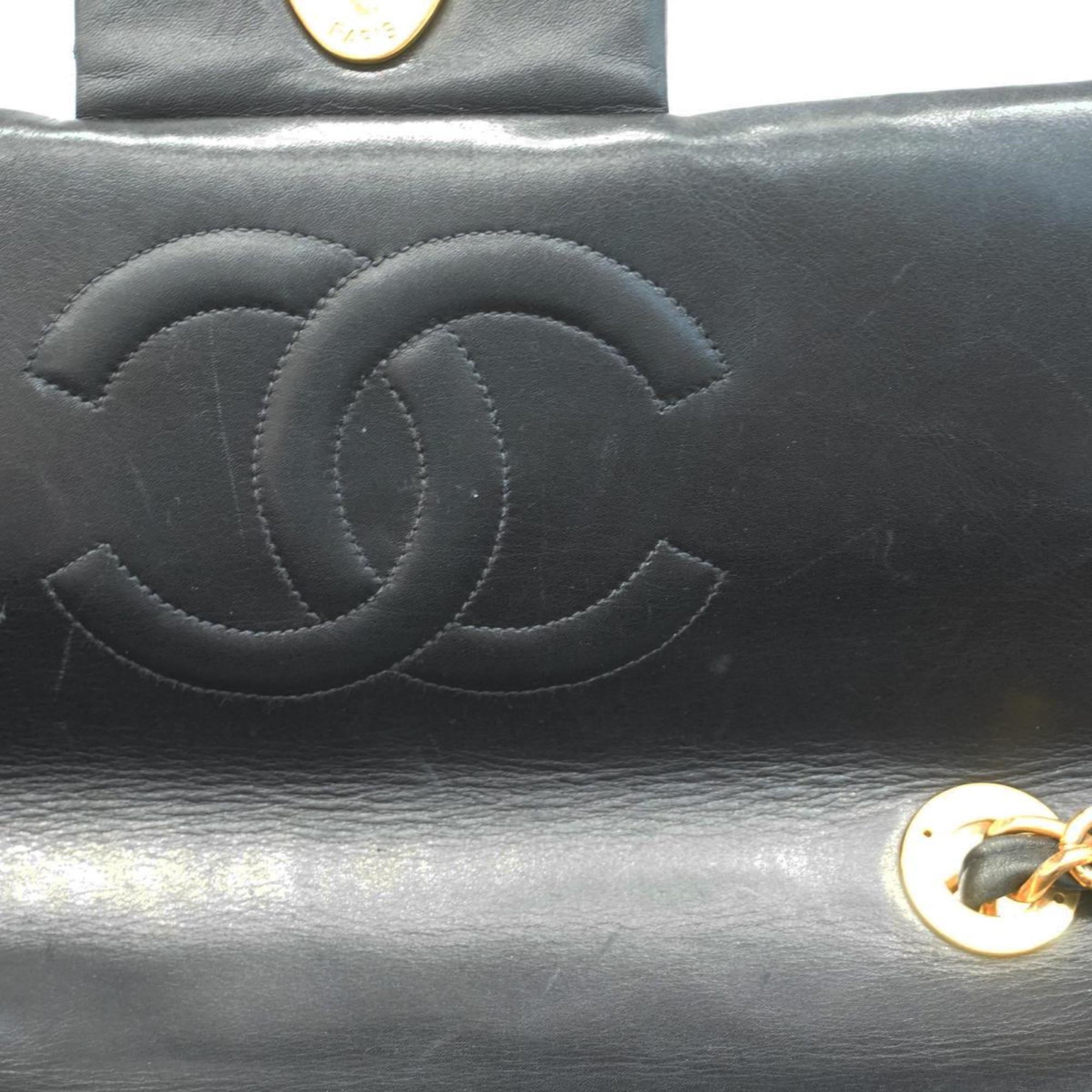 Chanel Shoulder Bag Deca Matelasse W Chain Lambskin Black Women's