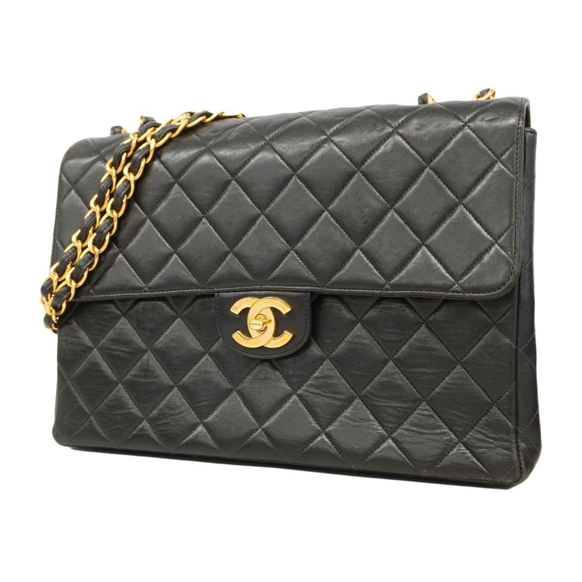 Chanel Shoulder Bag Deca Matelasse W Chain Lambskin Black Women's