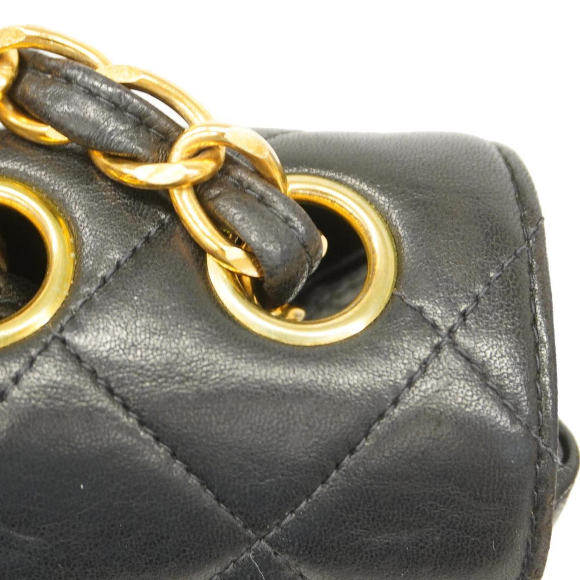 Chanel Shoulder Bag Deca Matelasse W Chain Lambskin Black Women's