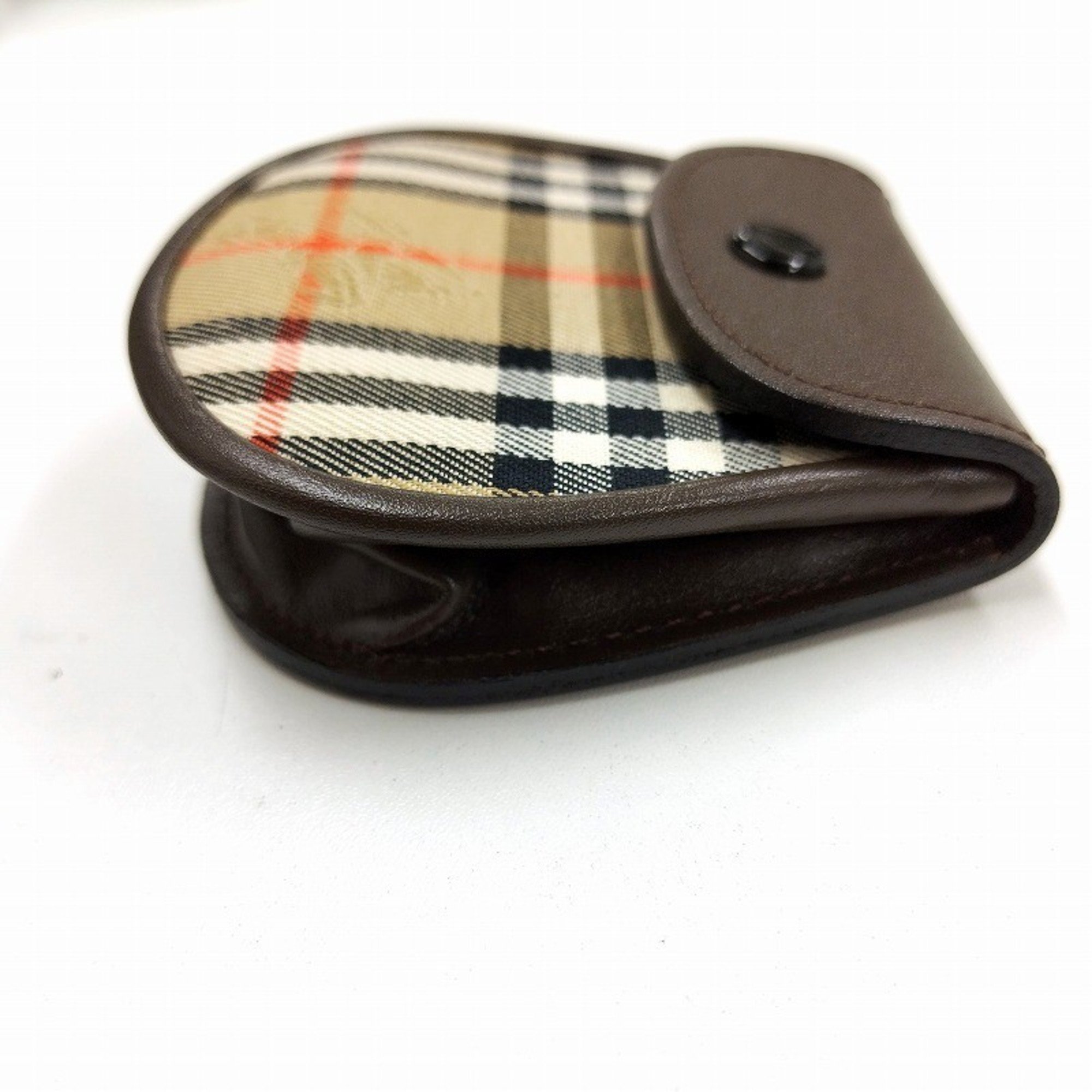 Burberrys Leather x Canvas Nova Check Coin Case JA-19402