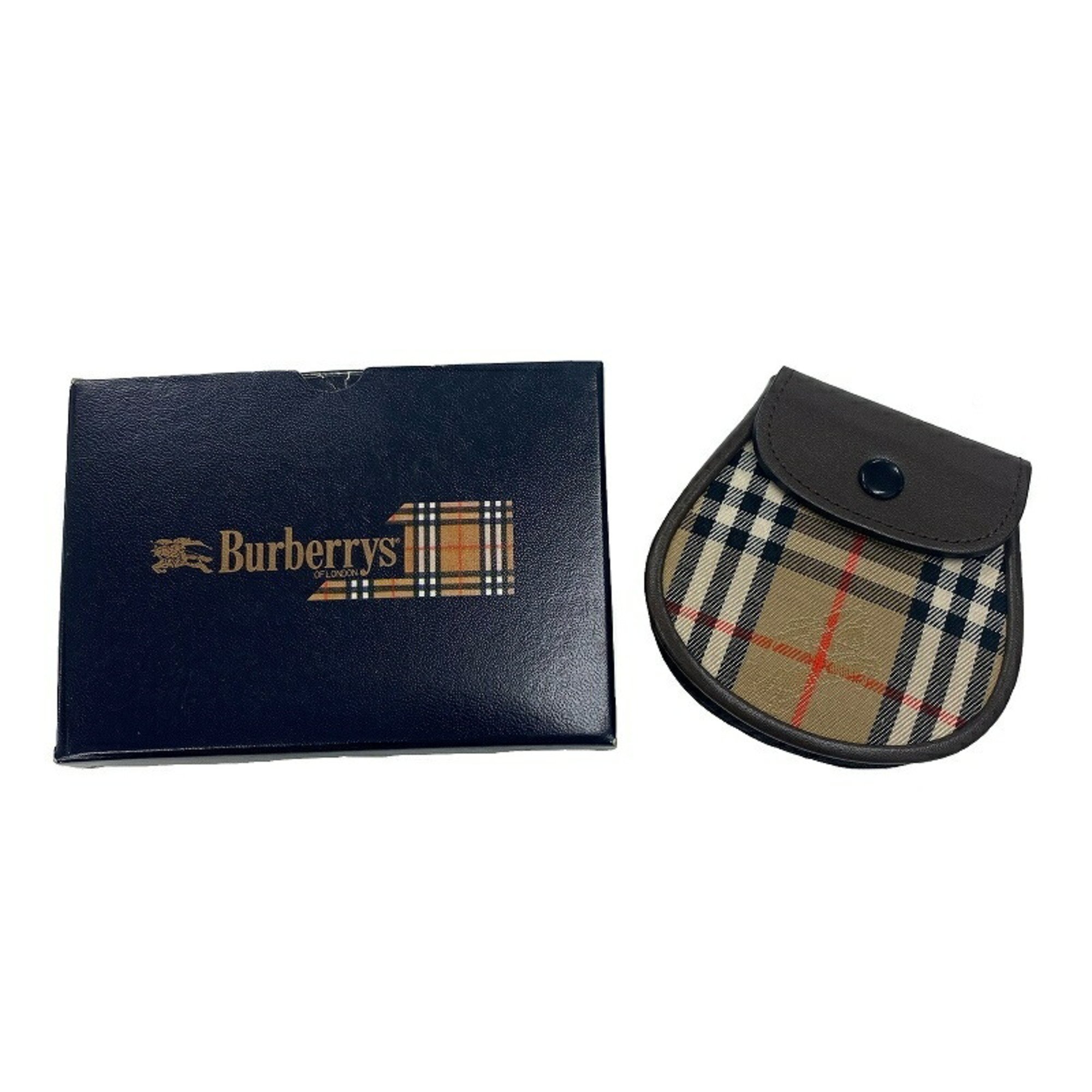 Burberrys Leather x Canvas Nova Check Coin Case JA-19402