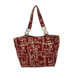 CHANEL Canvas Bi-Cea Line Plastic Chain Shoulder Tote Bag A18303 Red Silver Seal Printing Removed JA-19441