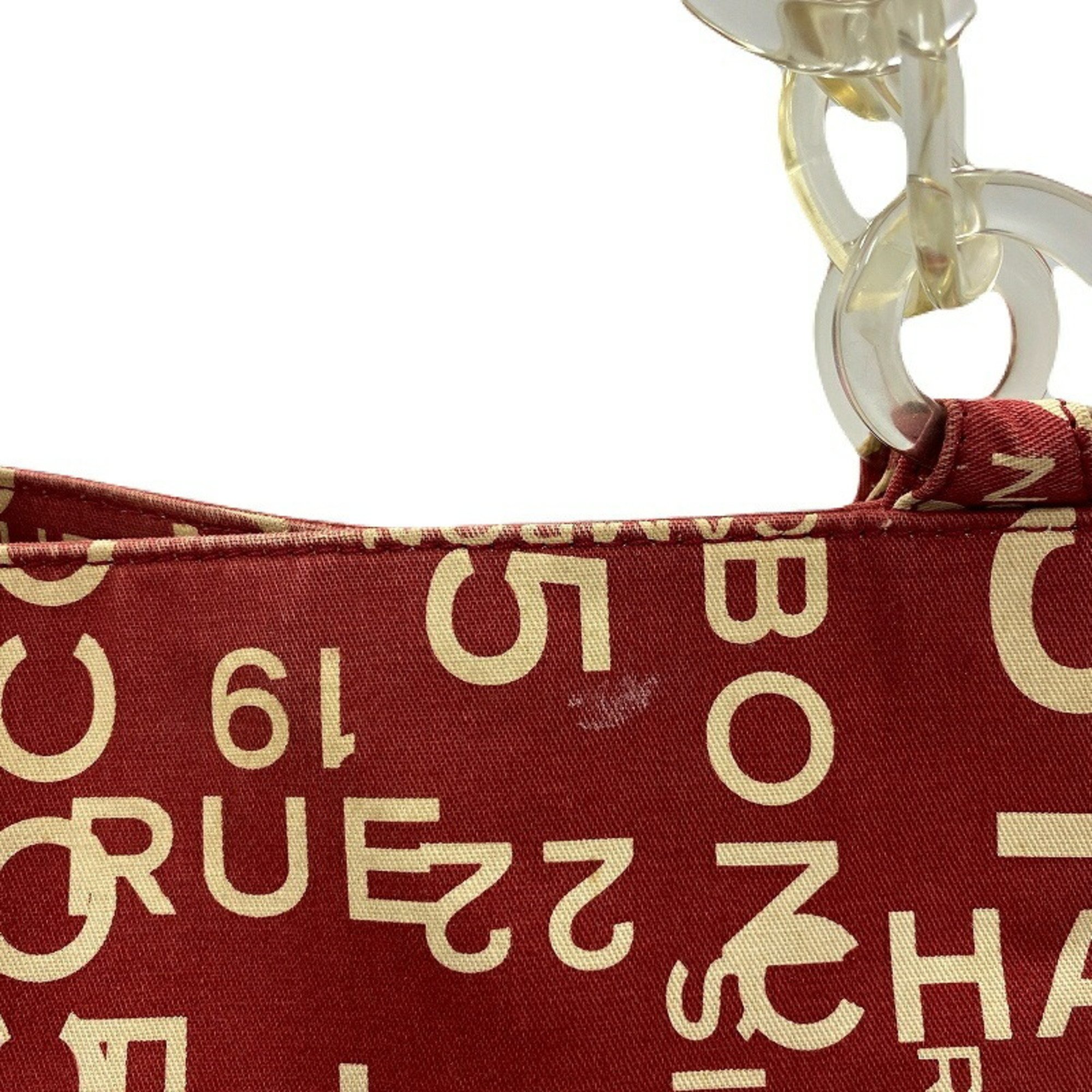 CHANEL Canvas Bi-Cea Line Plastic Chain Shoulder Tote Bag A18303 Red Silver Seal Printing Removed JA-19441