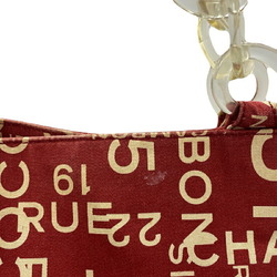 CHANEL Canvas Bi-Cea Line Plastic Chain Shoulder Tote Bag A18303 Red Silver Seal Printing Removed JA-19441