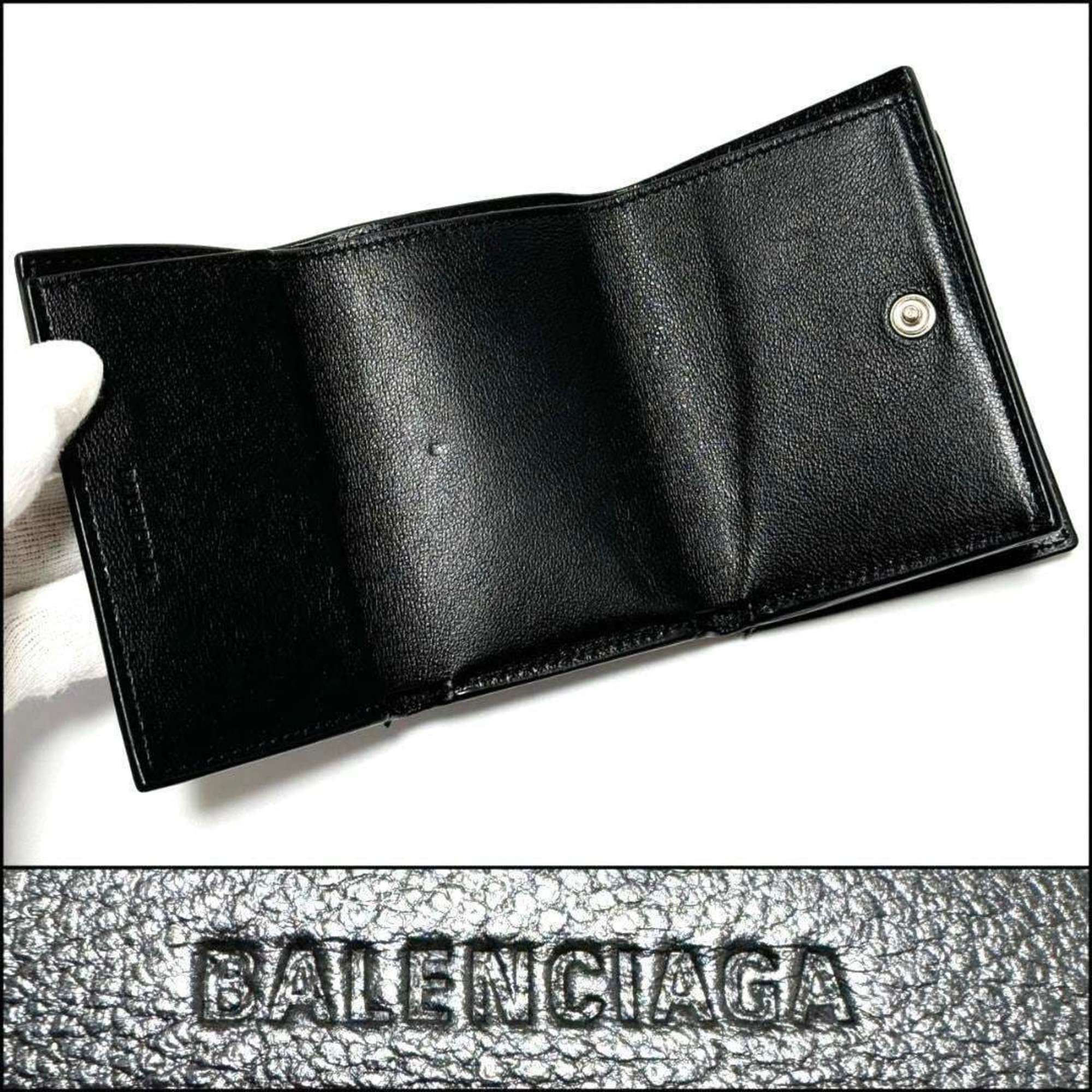 BALENCIAGA Men's Cash Mini Wallet Tri-fold Leather