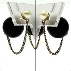 Christian Dior Dior Women's Tribal Earrings Black Faux Pearl