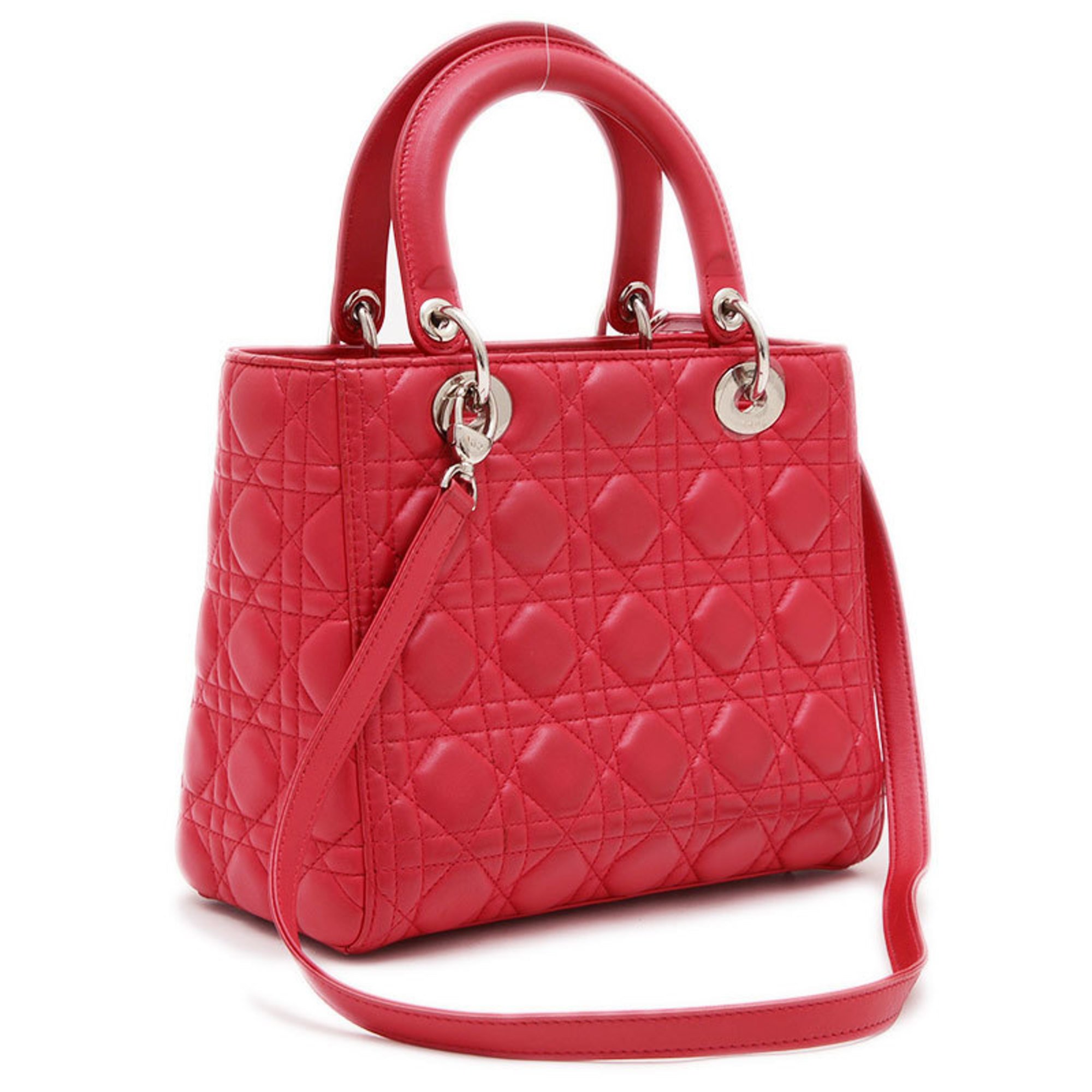 Christian Dior Dior Lady Cannage Bag Medium Lambskin Red