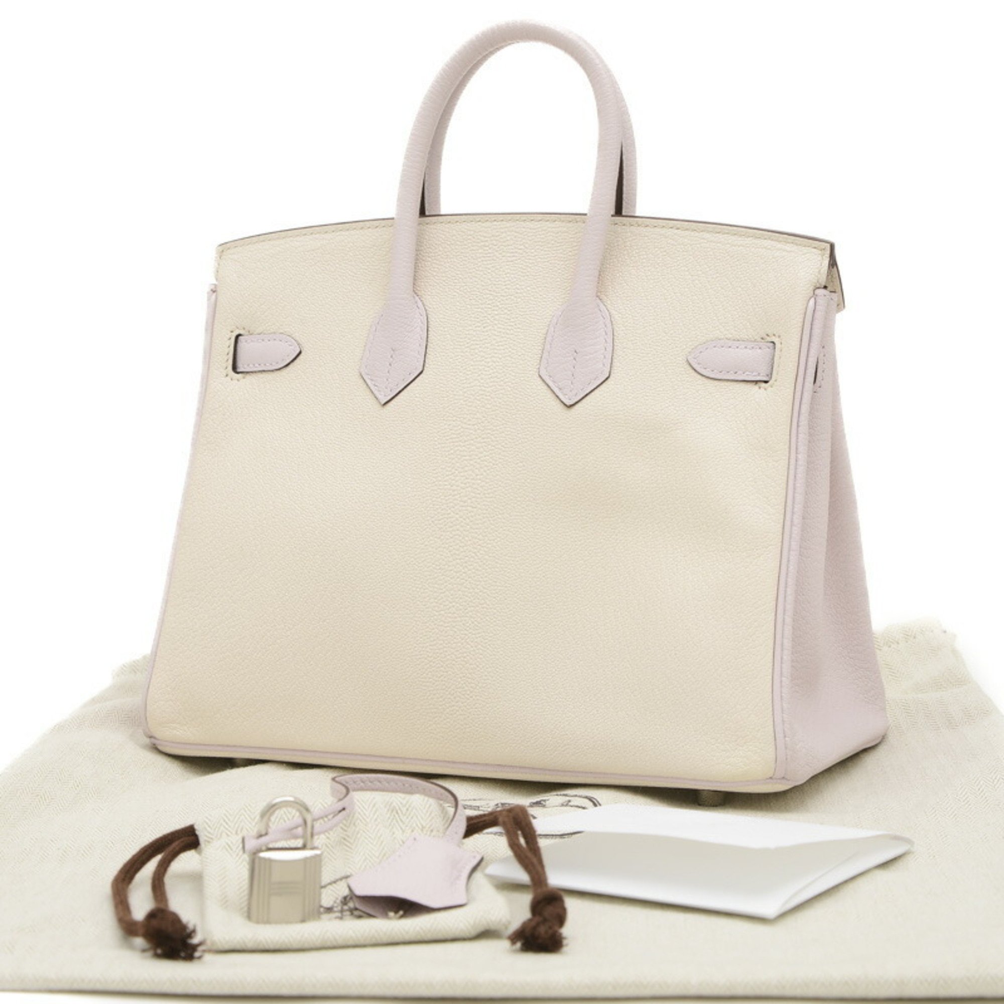 Hermes Birkin 25 Personal Handbag Chevre Cle Mauve Pale B Stamp