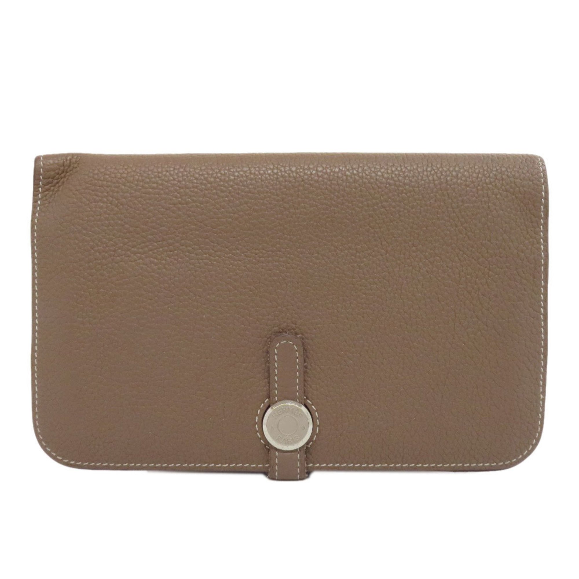 Hermes Dogon GM Etoupe Long Wallet Taurillon Women's HERMES