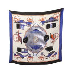 Hermes HERMES Carré 90 LES VOITURES A TRANSFORMATION Scarf Silk Women's White Multicolor