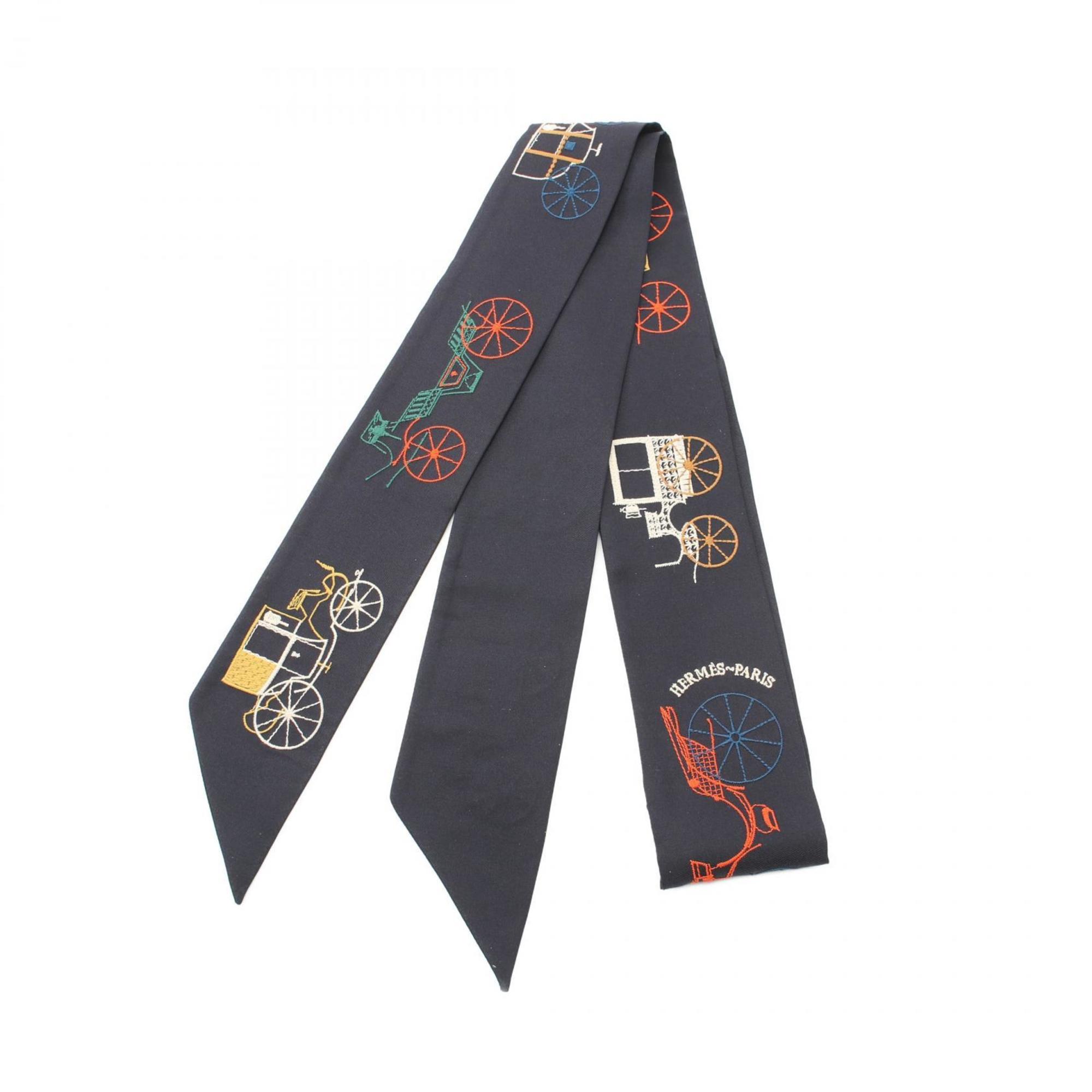 Hermes HERMES Long Twilly A Toute Berline Scarf Silk Women's Black