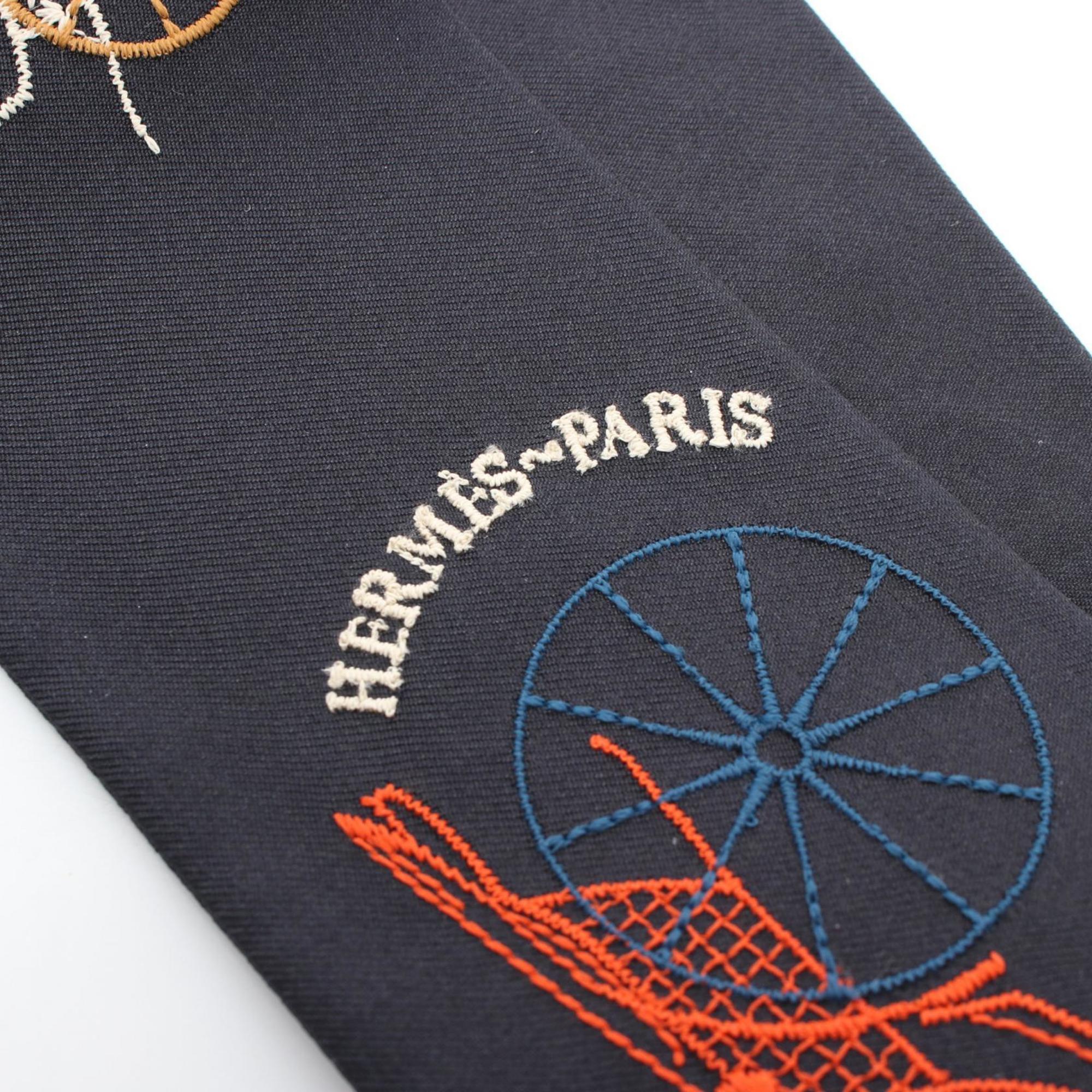 Hermes HERMES Long Twilly A Toute Berline Scarf Silk Women's Black