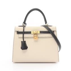 Hermes Kelly 25 Handbag Bag Epsom Leather Women's Beige Black