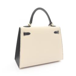 Hermes Kelly 25 Handbag Bag Epsom Leather Women's Beige Black