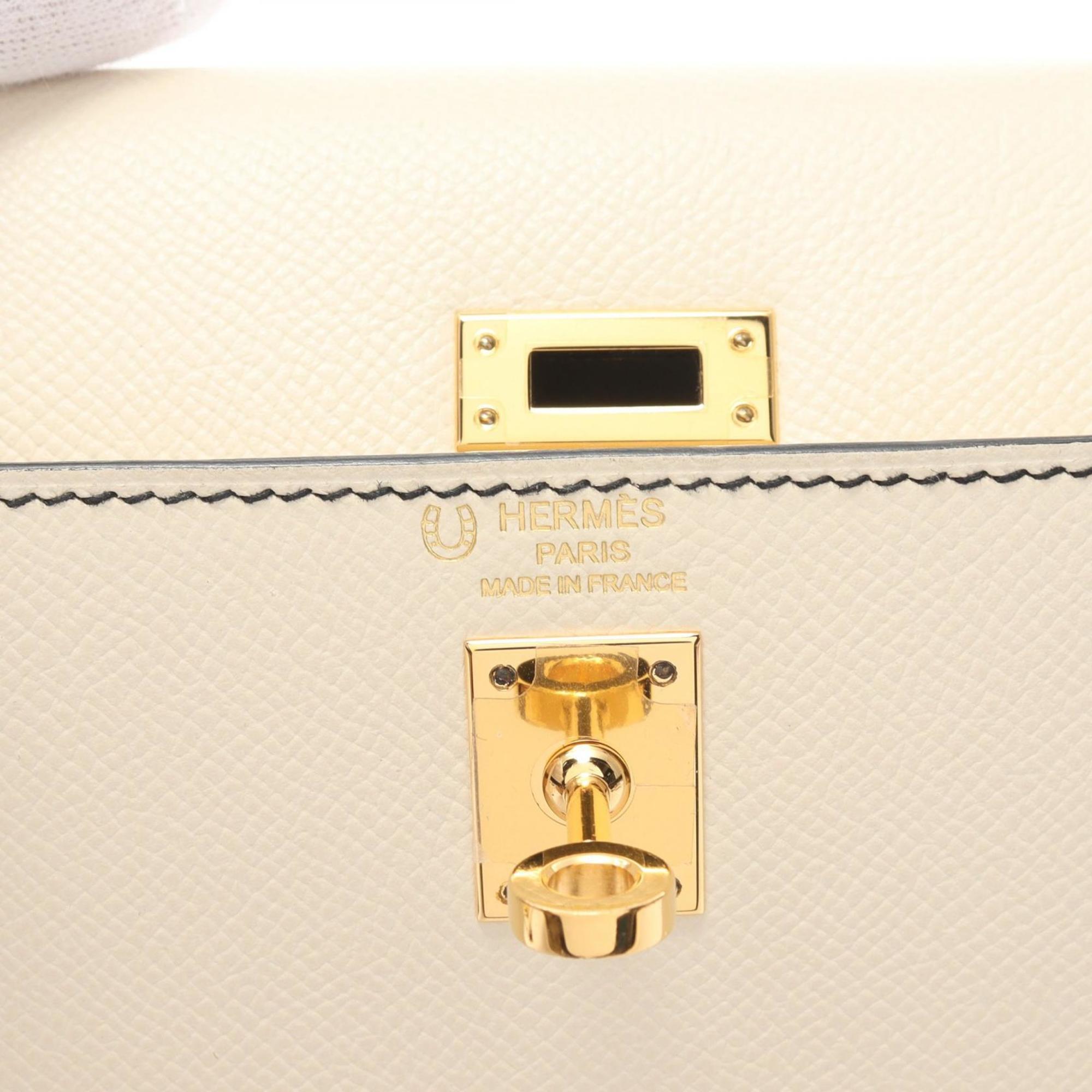 Hermes Kelly 25 Handbag Bag Epsom Leather Women's Beige Black