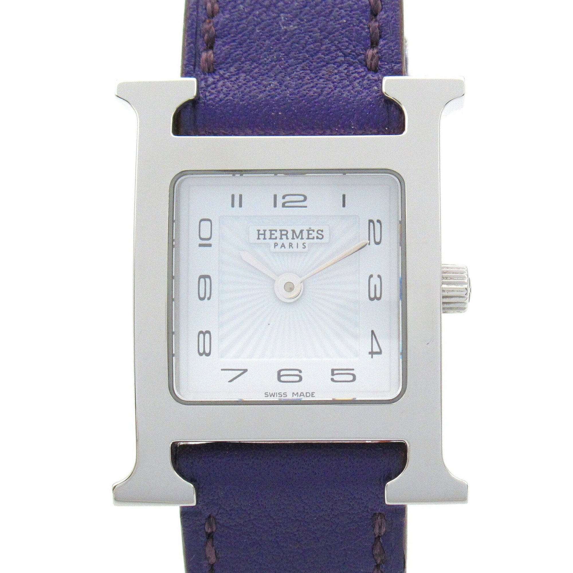 Hermes HERMES H Watch Wristwatch Stainless Steel Leather Strap Women's White HH1.210