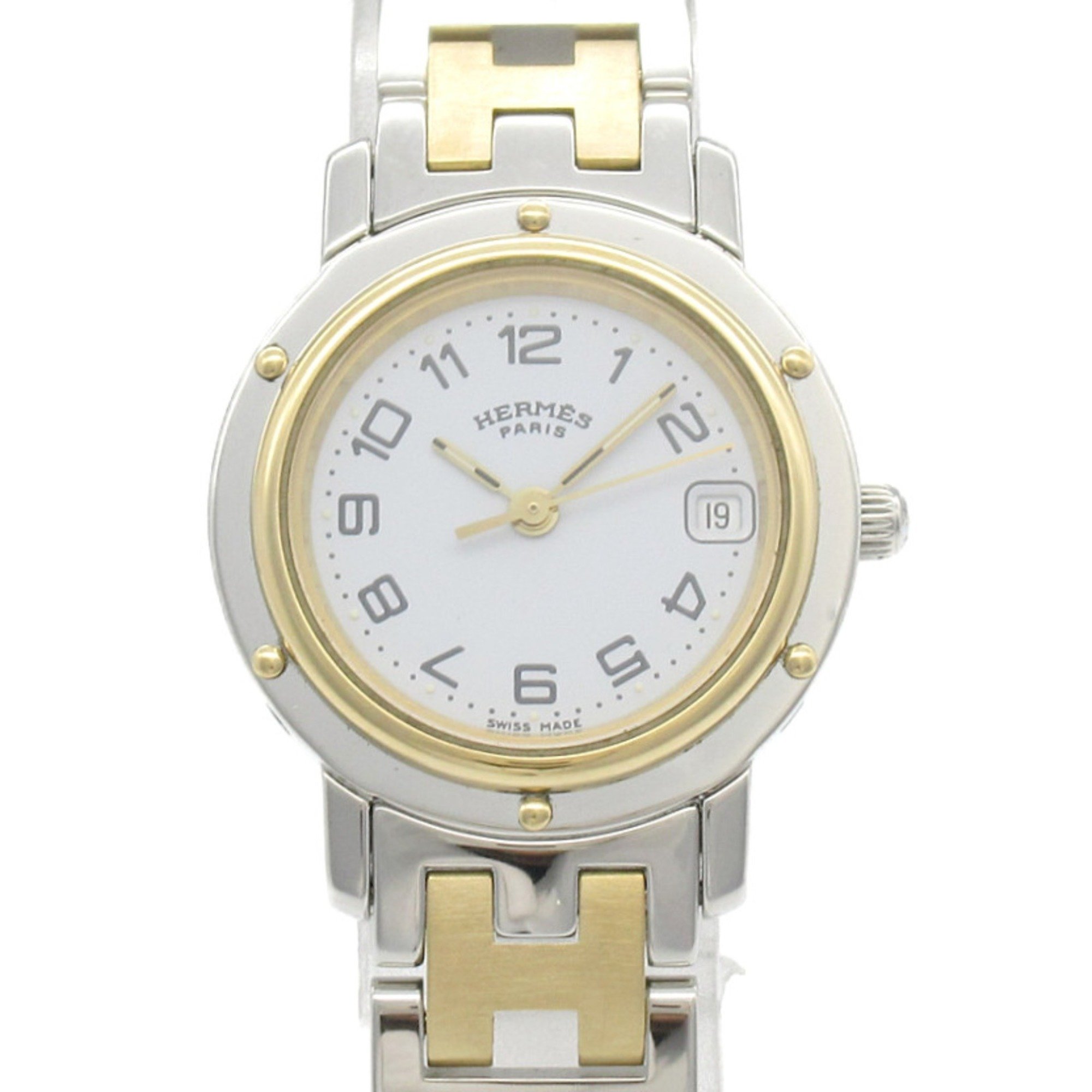 Hermes Clipper Watch, GP (Gold Plated), Stainless Steel, Women's, White, CL4.220