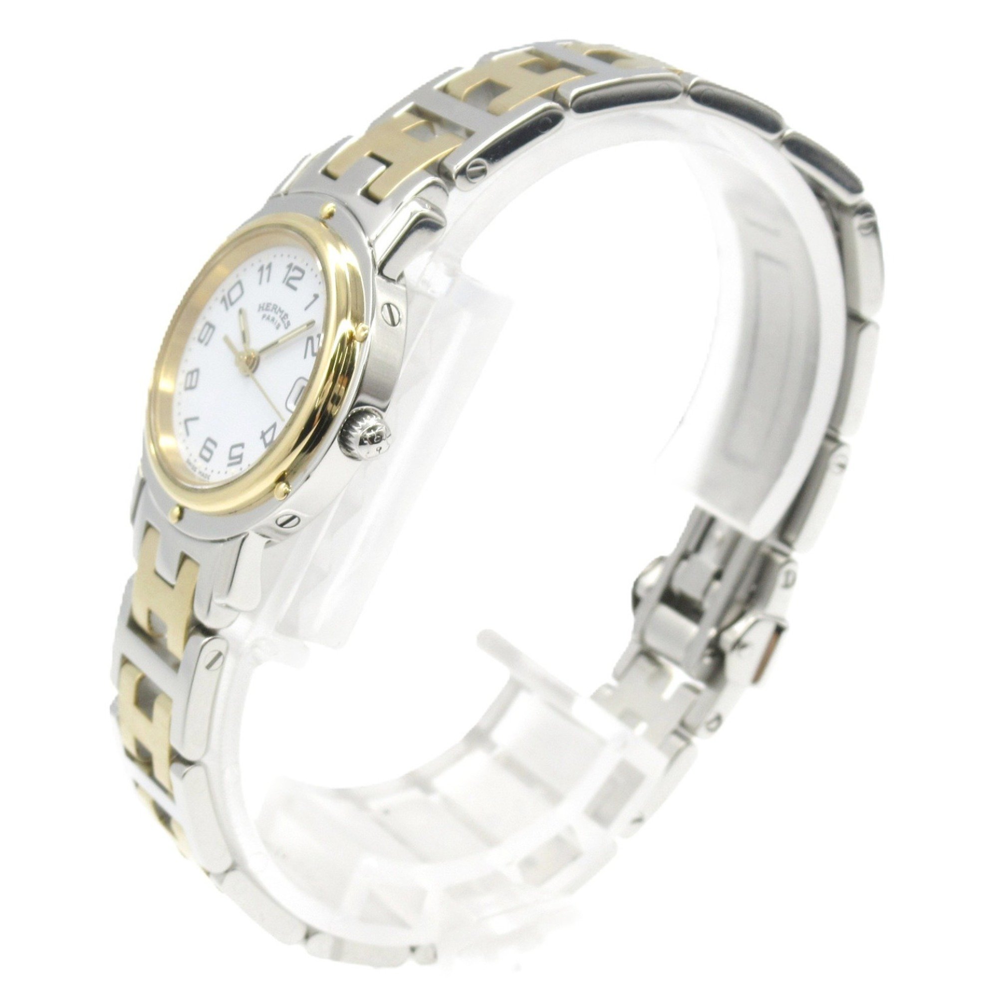 Hermes Clipper Watch, GP (Gold Plated), Stainless Steel, Women's, White, CL4.220