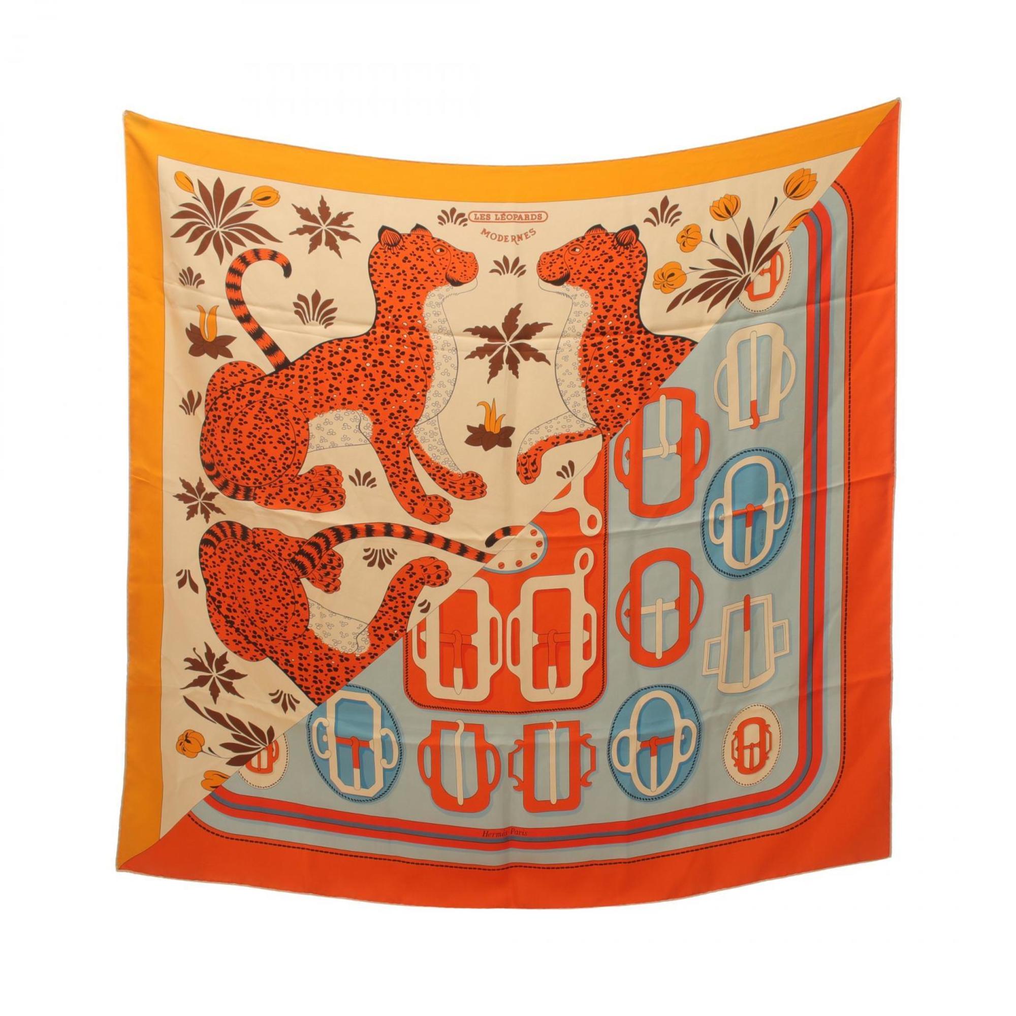 Hermes HERMES Carré 90 LES LEOPARDS MODERNERS Scarf Silk Women's Orange Multicolor