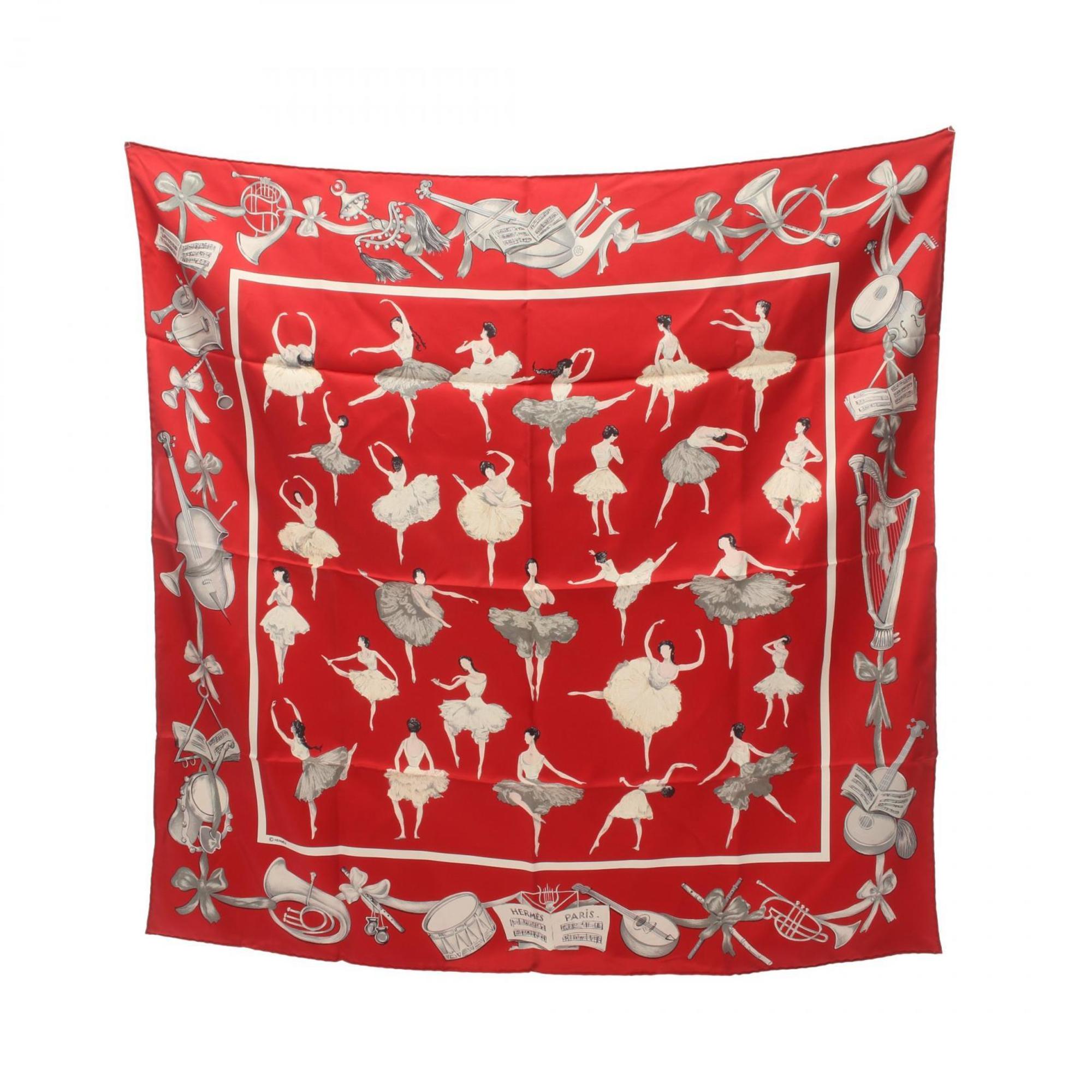 Hermes HERMES Carré 90 Scarf Silk Women's Red White