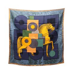 Hermes HERMES Carre 90 CAVALIER EN FORMES Scarf Silk Women's Navy Multicolor