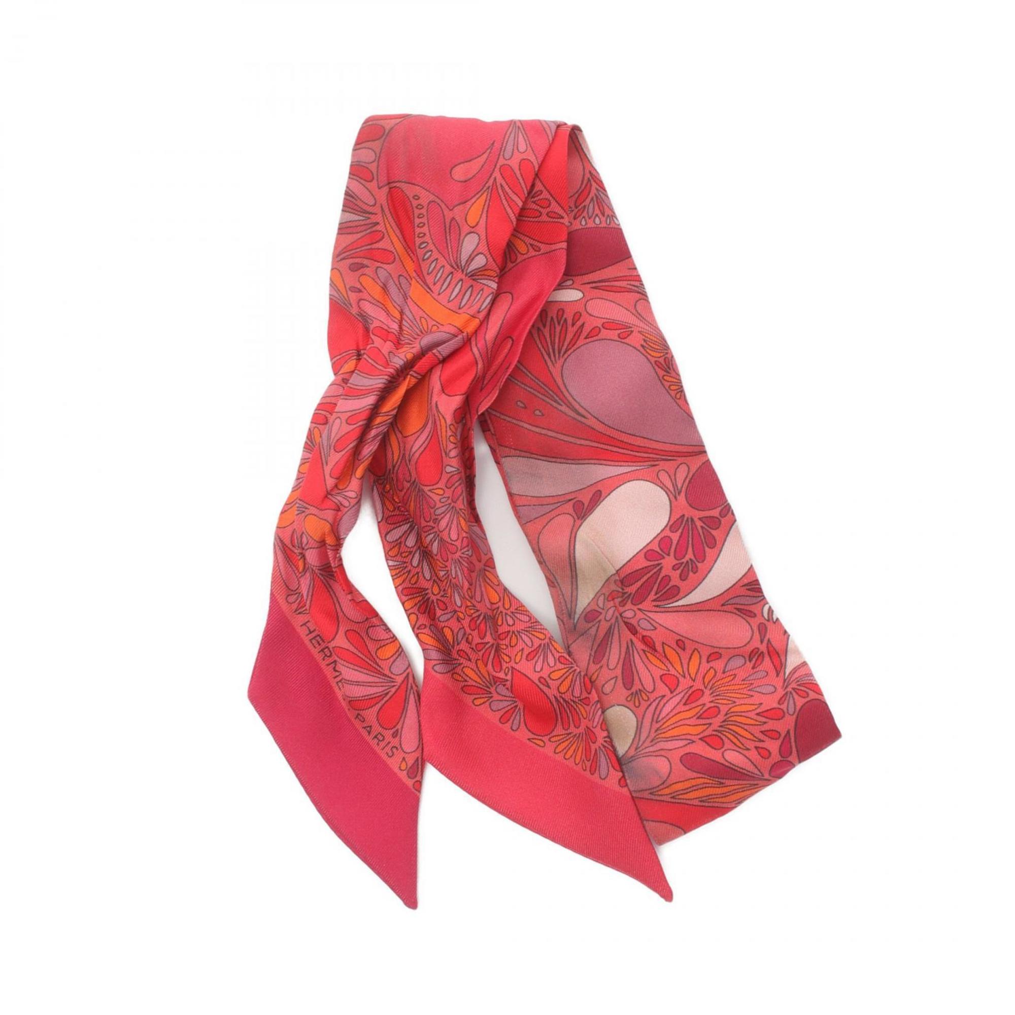 Hermes HERMES Twilly MILLEFLEURS DU MEXIQUE Silk Scarf for Women Red Multicolor