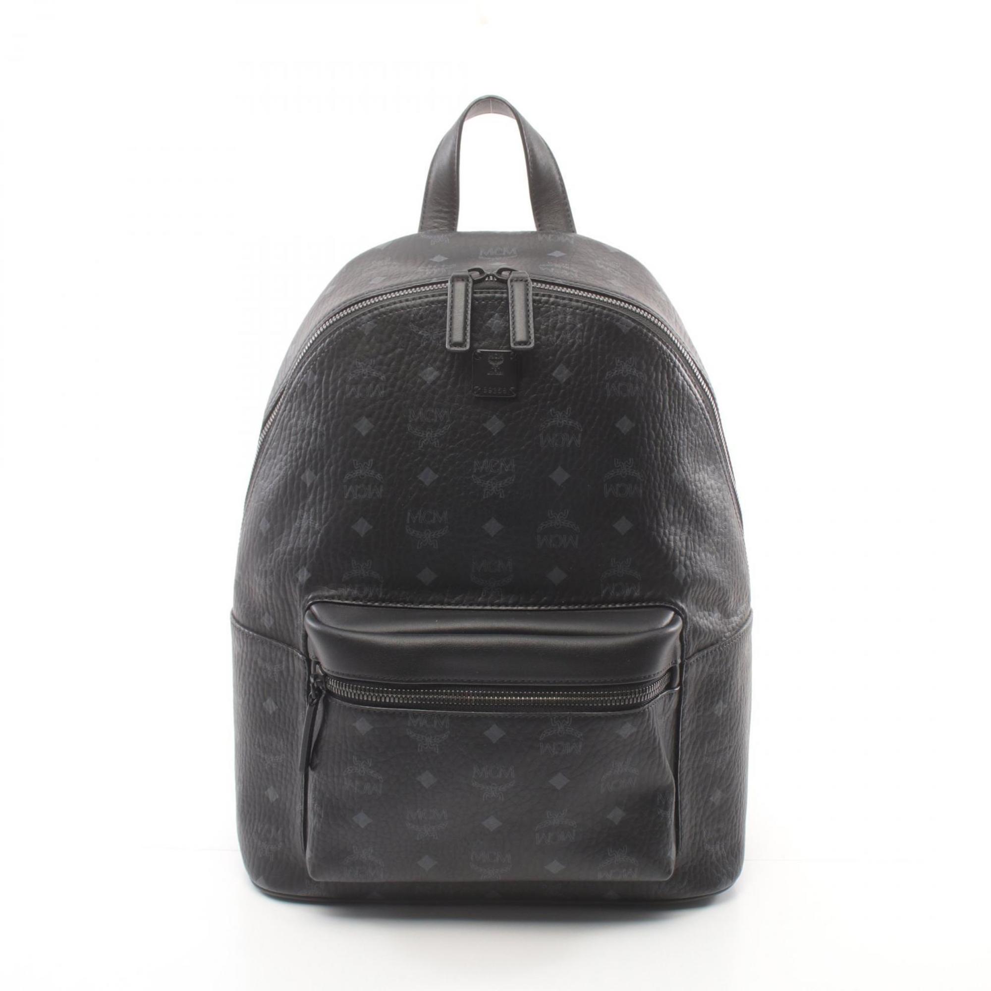 MCM Visetos Rucksack Backpack Bag Coated Canvas Leather Men's Women's Black