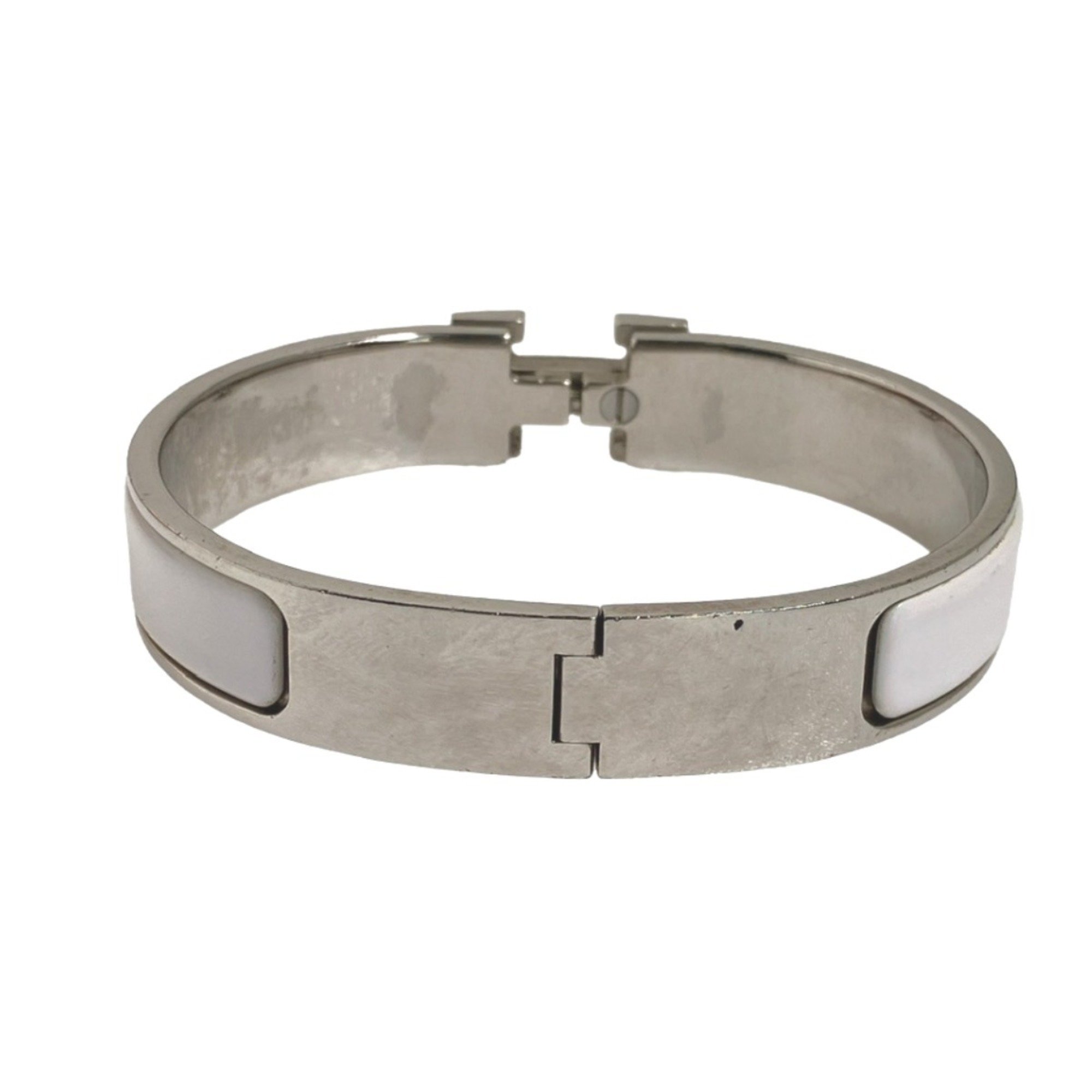 Hermes HERMES Bangle Bracelet Click Clack Metal White x Silver