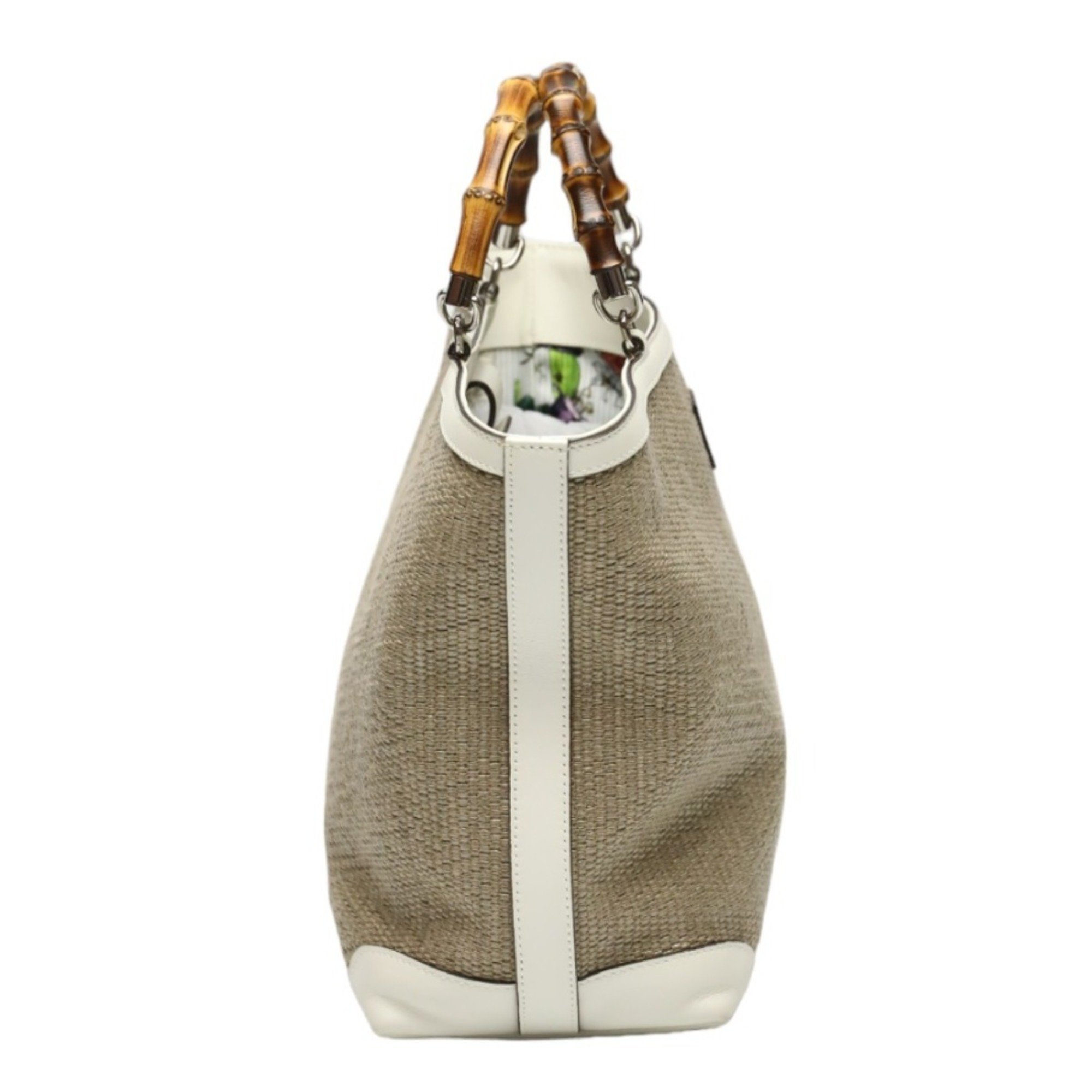 Gucci GUCCI Handbag Straw Leather Bamboo Shopper Canvas 311175 Beige x White