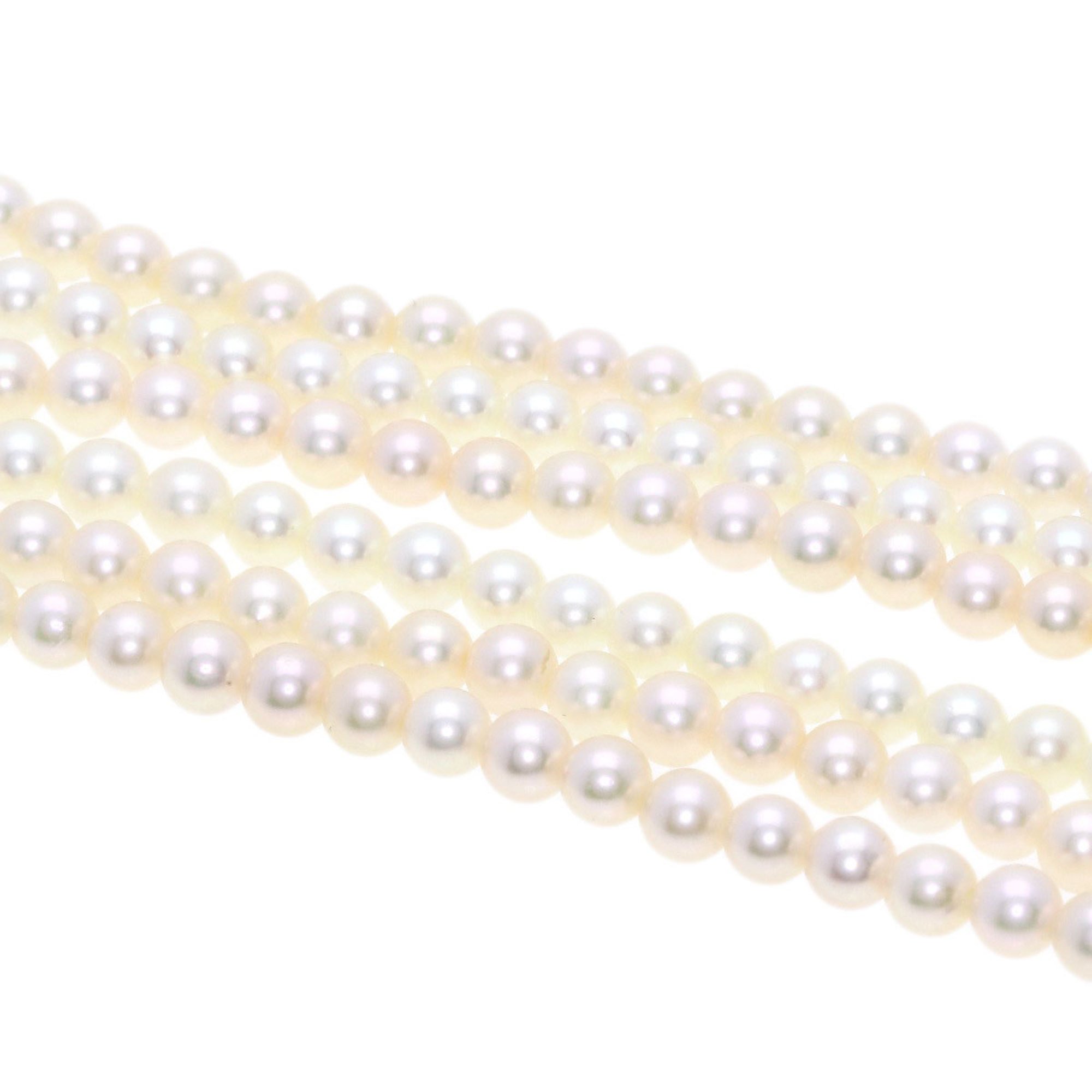 SEIKO Baby Pearl Ribbon 3-Row Diamond Necklace K18 Yellow Gold Women's