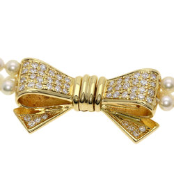 SEIKO Baby Pearl Ribbon 3-Row Diamond Necklace K18 Yellow Gold Women's