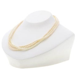 SEIKO Baby Pearl Ribbon 3-Row Diamond Necklace K18 Yellow Gold Women's