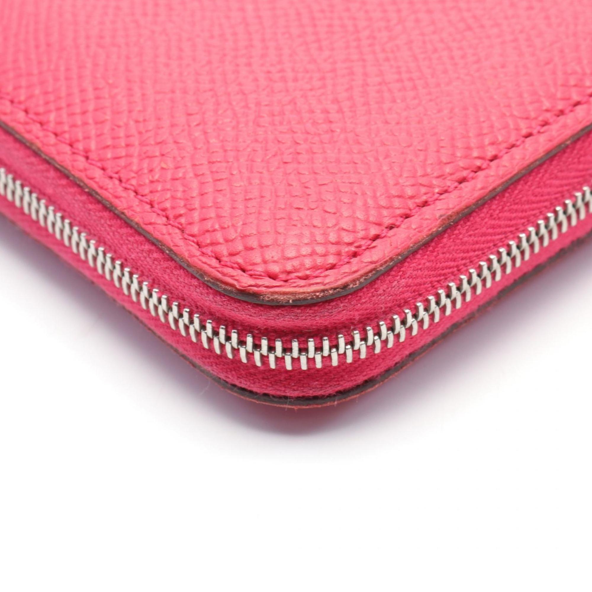 Hermes HERMES Azap Compact Silk In Round Wallet Epsom Leather Women's Pink