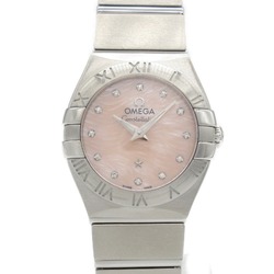 OMEGA Constellation Plume 12P Diamond Watch Stainless Steel Ladies Pink Shell 123.10.24.60.57.002