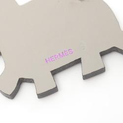 HERMES Keychain Leather Metal Women's Grey Purple