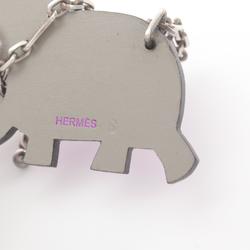 HERMES Keychain Leather Metal Women's Grey Purple