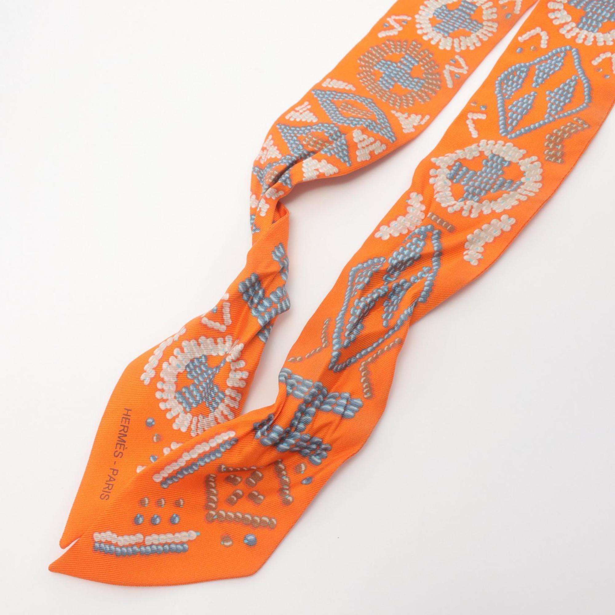 Hermes HERMES Twilly Kelly en Perles Scarf Silk Women's Orange Multicolor