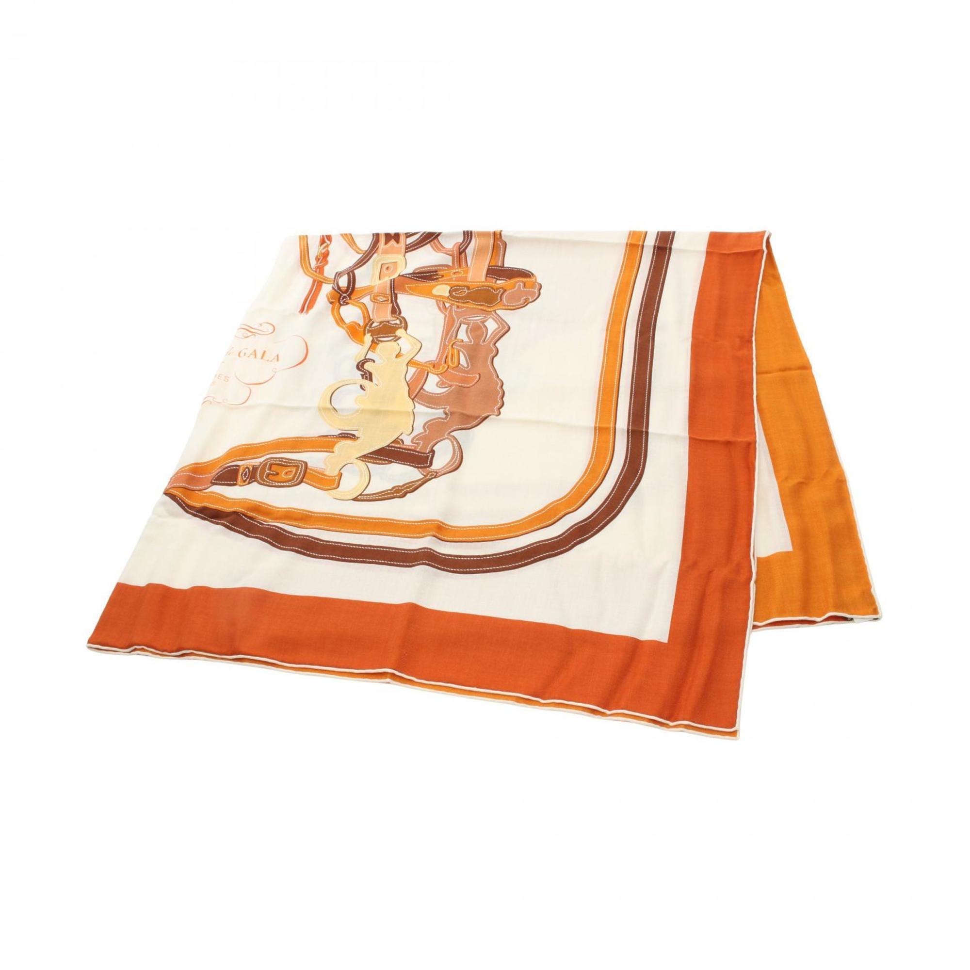 Hermes HERMES Carre Gean 140 BRIDES DE GALA APPLIQUE PIQUE Scarf Silk Cashmere Women's Ivory Brown