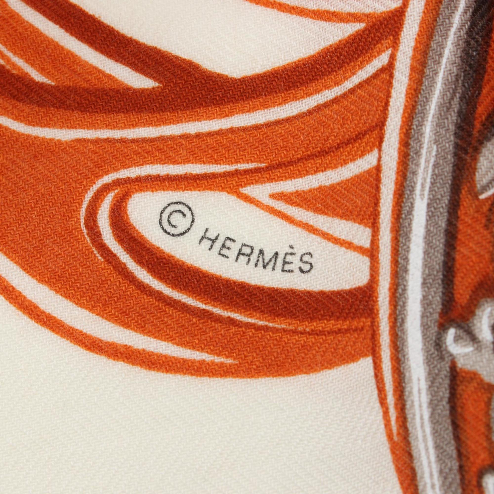 Hermes HERMES Carre Gean 140 BRIDES DE GALA APPLIQUE PIQUE Scarf Silk Cashmere Women's Ivory Brown