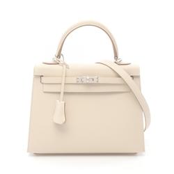 Hermes Kelly 25 Handbag Bag Leather Epsom Women's White 038416CK