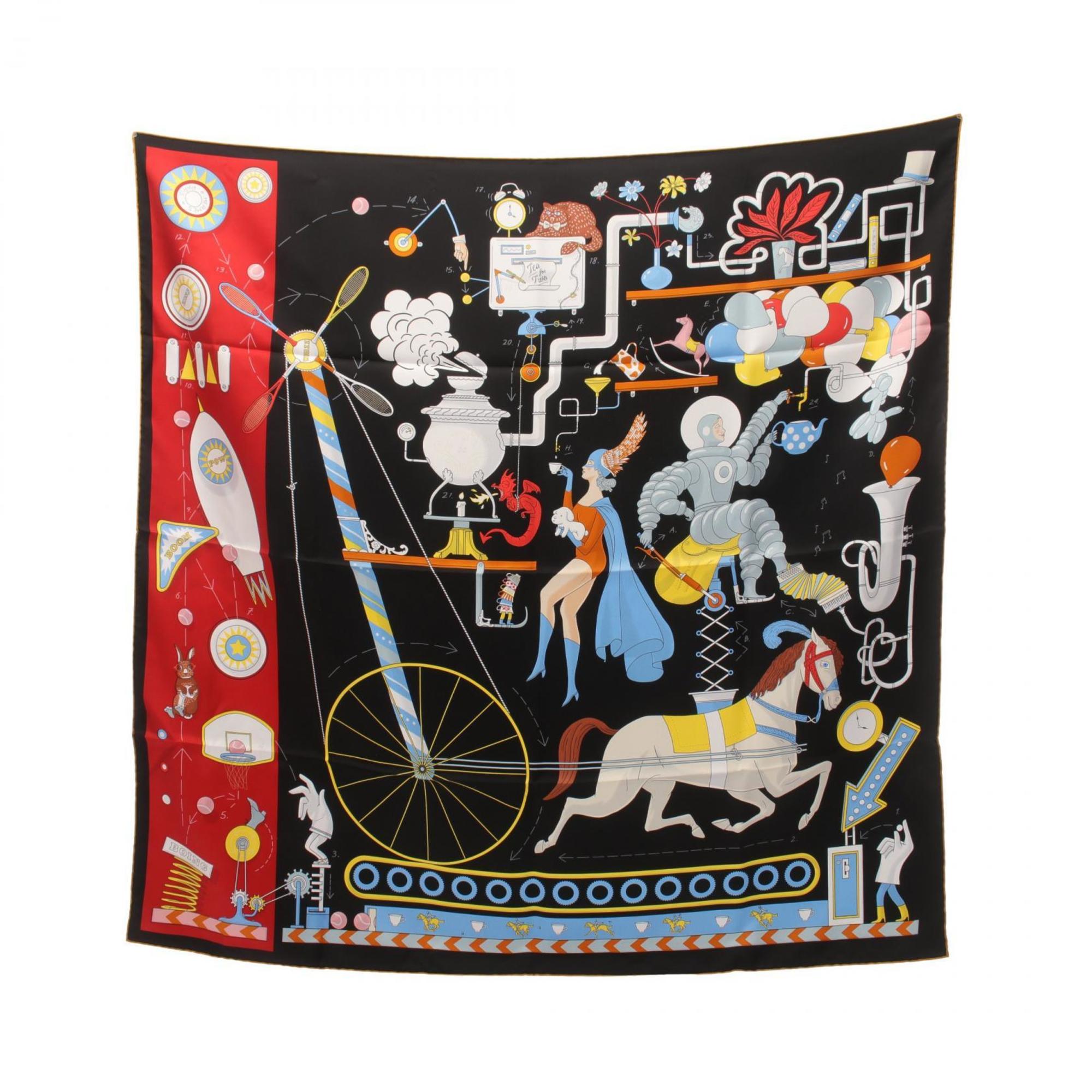 Hermes HERMES Carre 90 TEA FOR TWO Scarf Silk Women's Black Multicolor