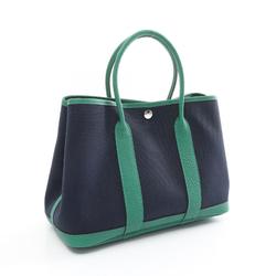 Hermes HERMES Garden TPM Blue Marine Vert Vertigo Tote Bag Toile Militaire Negonda Women's Navy Green