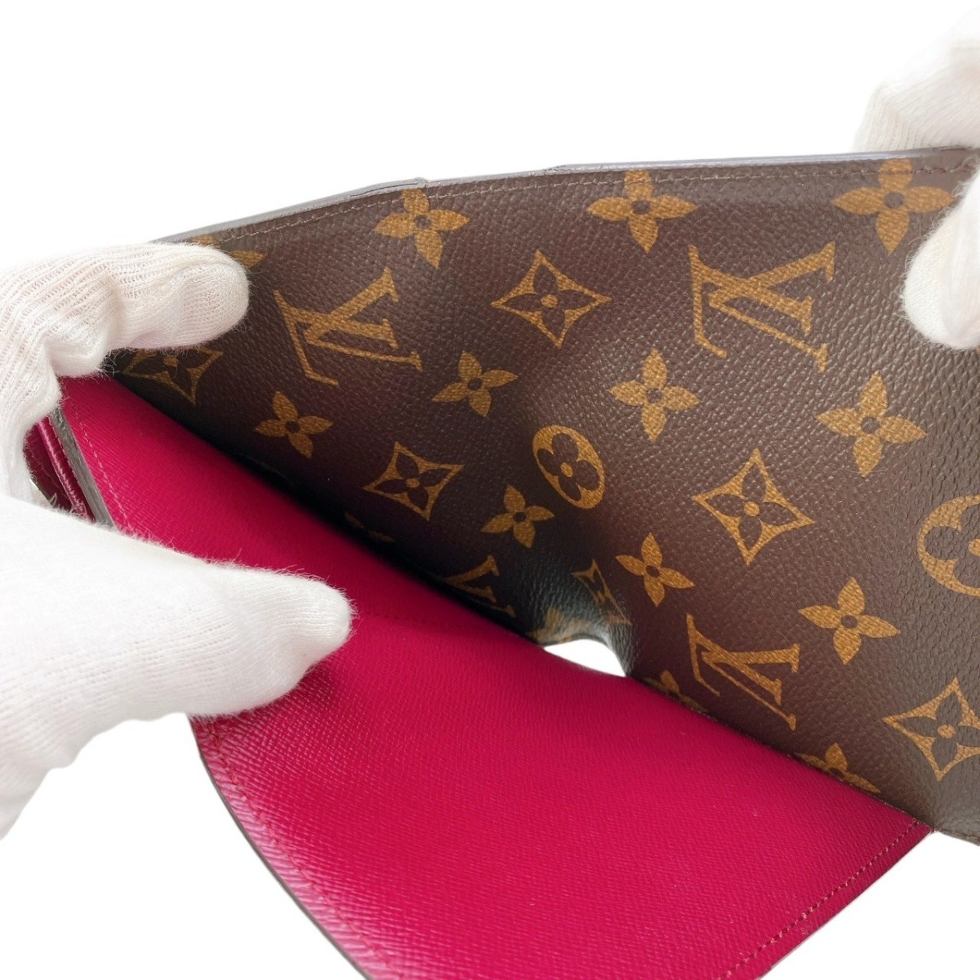 Louis Vuitton LOUIS VUITTON Tri-fold wallet Portefeuille Marie Compact Monogram Coin purse included canvas M60494 Fuchsia LV