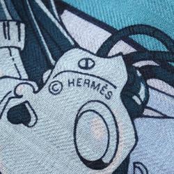 Hermes HERMES Carre H 100 ROBOCABAR Scarf Silk Cashmere Men's Blue Multicolor