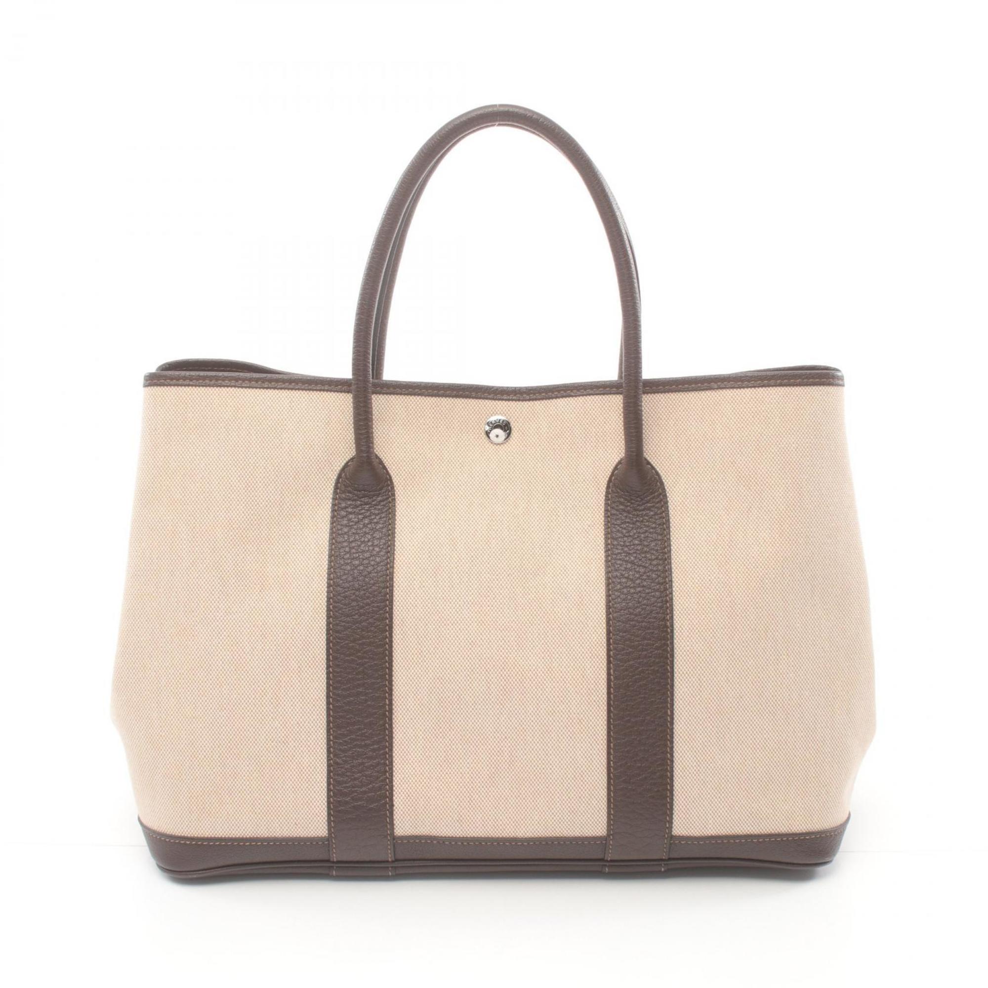 Hermes HERMES Garden PM Tote Bag Leather Toile H Women's Beige Brown