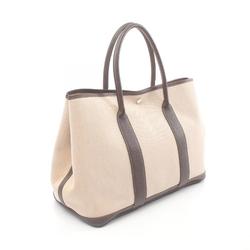 Hermes HERMES Garden PM Tote Bag Leather Toile H Women's Beige Brown