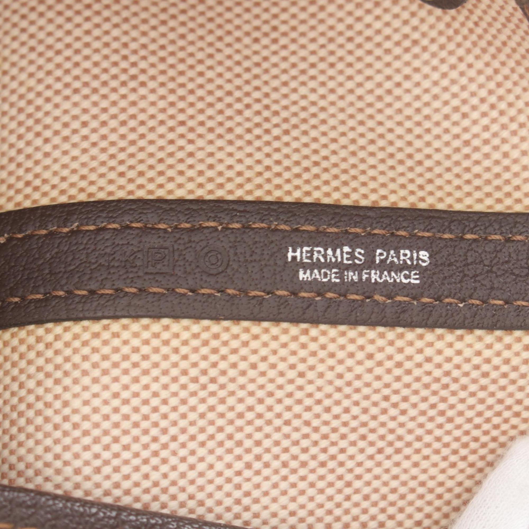 Hermes HERMES Garden PM Tote Bag Leather Toile H Women's Beige Brown