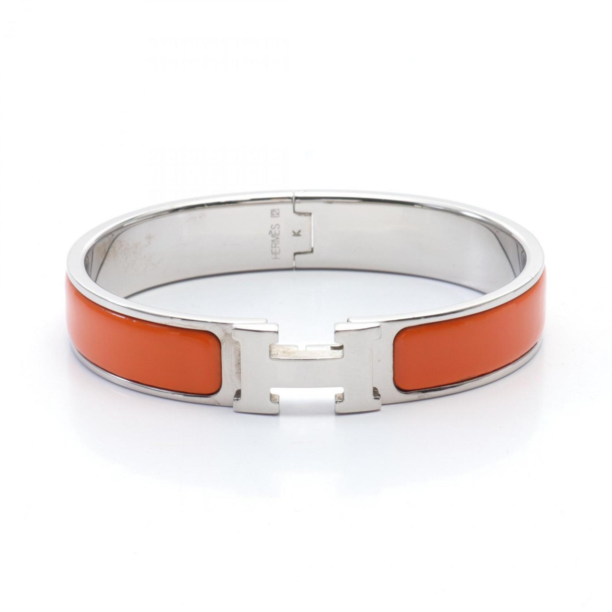 Hermes Click H Bangle Stainless Steel Enamel Women's Silver Orange